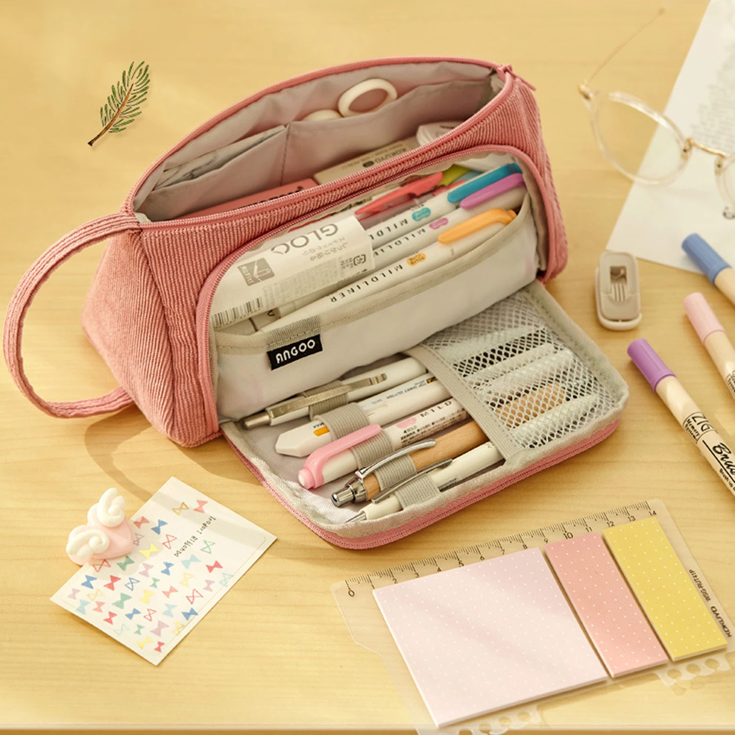 Corduroy Pen Bag Large Capacity Storage Pouch Pencil Case Organizer School Stationery for Students