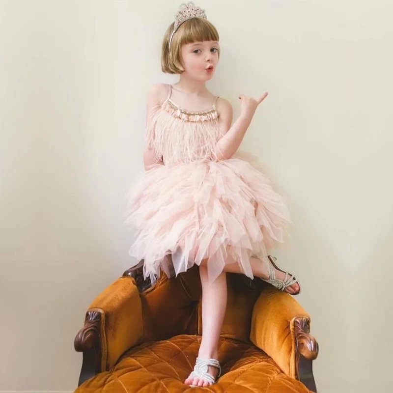 Summer New Girls Princess Dress 3-8 Years Kids Birthday Evening Party Tassel Fluffy Dresses Holiday Tulle Casual Clothes |