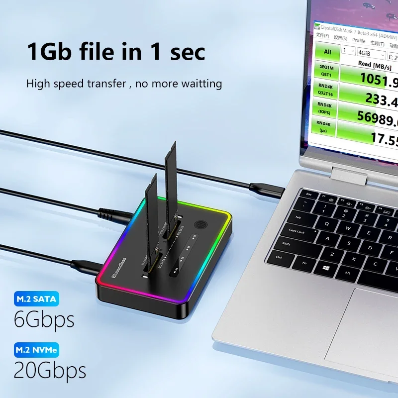 Фото Внешний корпус для M.2 SSD с двумя протоколами, 2-слотовая док-станция Type-C 10 Гбит/с, совместимая с PCIe NVMe и SATA M.2 SSD №2