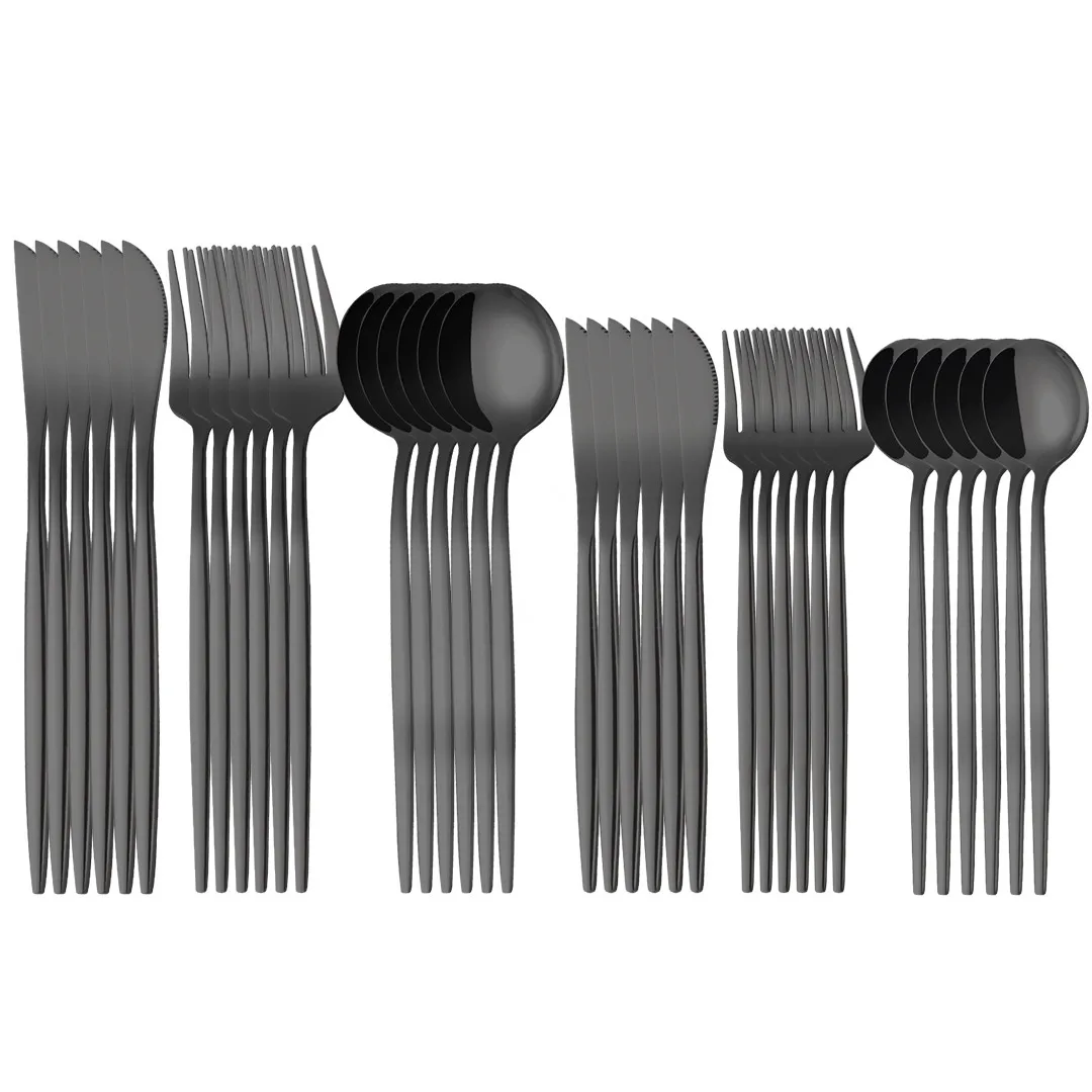 Hot Sale Black Cutlery Set Stainless Steel Dinnerware Set with Black Handle Knife Fork Spoon Kitchen Tableware Flatware Set