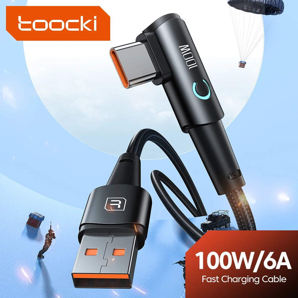 Toocki LED 100W USB Type C Cable For Huawei Honor USB Data Cord 6A Fast Charging Charger Type-C Cable 3M For Xiaomi Poco Samsung