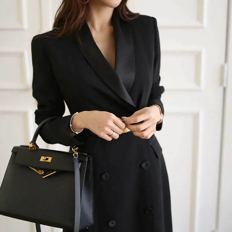 Blazer Black Jacket for Women 2021 Woman Dress Vintage Double Breasted Blazers Office Lady Dresses Bodycon Office Lady New Wear