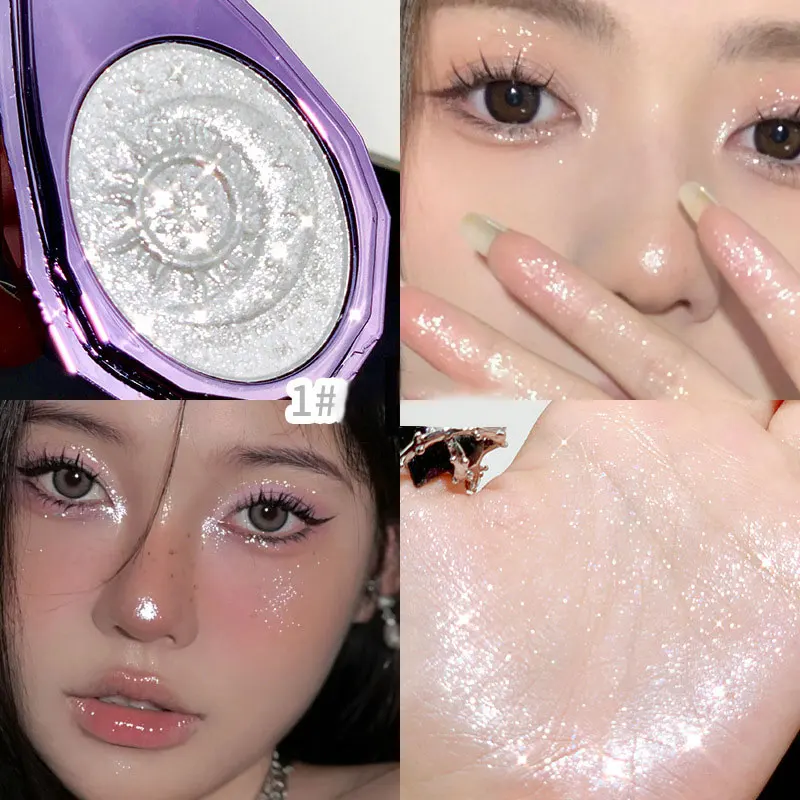 

Purple Diamond Moonlight Highlight Palette Shimmer Shiny Highlighter Facial Illuminator Long-lasting Luxury Makeup Tools