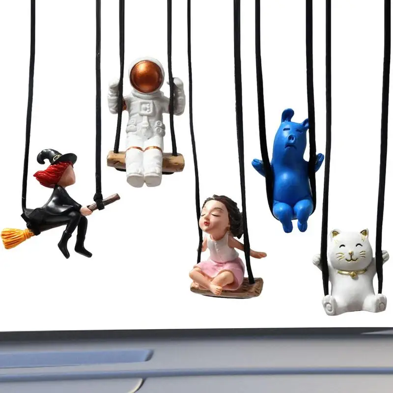 

Car Swinging Ornament Hanging Accessories 5 Pieces Swinging Car Hanging Ornament Car Decorations Witch/Astronaut/Pig/Little Girl
