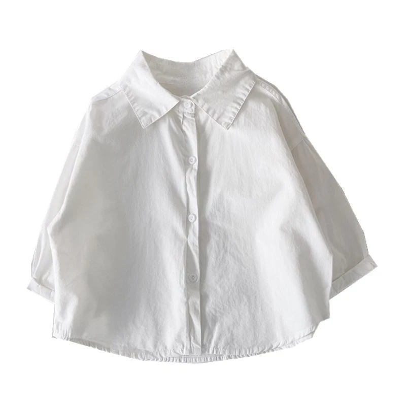 

Boys spring autumn 2021 new style pure cotton solid color girl shirt Korean children's top