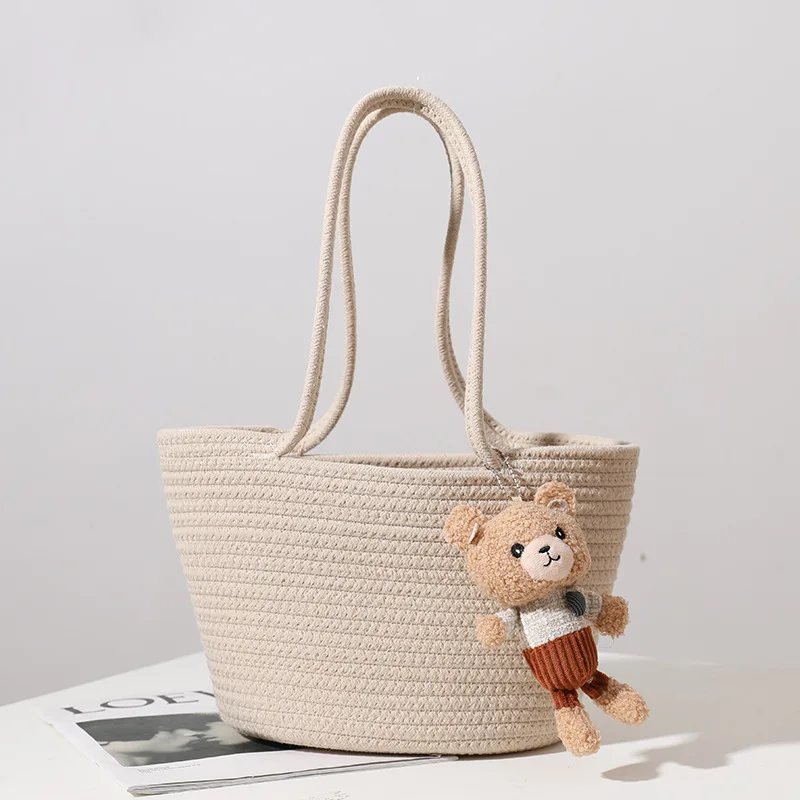 

Shoulder Bag Cute Bear Messenger Casual Woven Seaside Holiday Beach Handbag Women's Straw Tote Bags pañaleras para mochila