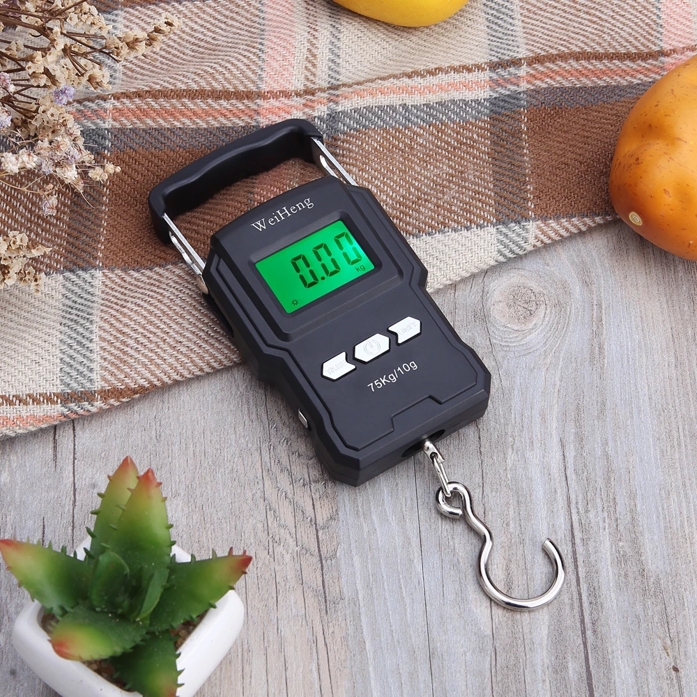 75Kg/10g Electronic Weighing Scale 50Kg/5g LCD Digital Display Hanging Hook with Measuring Tape for Fishing Travel |