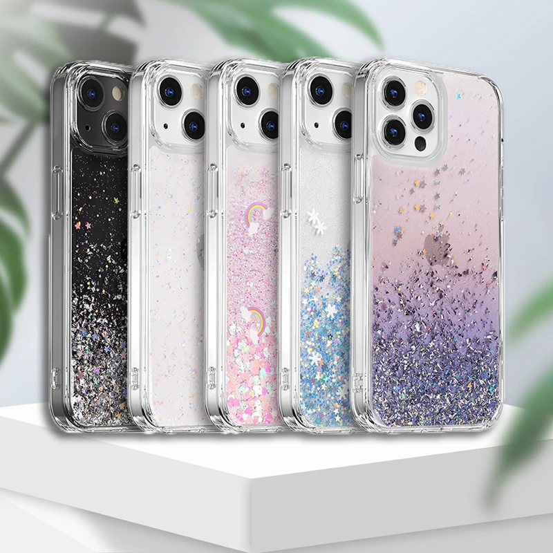 

Case for iPhone 11 13 12 14 Pro Max X XR XS Max 7 8 14 Plus SE20 Clear Sequin Soft TPU Back Cover Luxury Gradient Phone Case