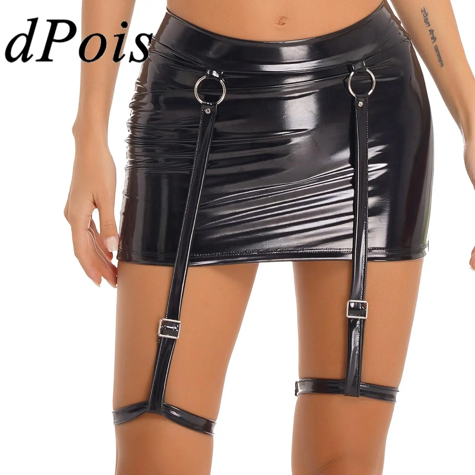 

Womens Mini Skirts Wet Look Patent Leather Pencil Skirt Clubwear Invisible Zipper Miniskirt Sexy Clubwear Club Nightclub Clothes