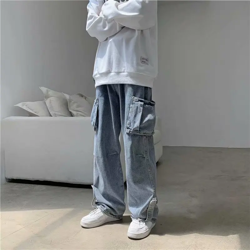 Hip Hop Jeans Men Baggy Cargo Pants Casual Big Pocket Denim Trousers Vintage Plus Size Bottoms Fashion Streetwear Y2K Clothing