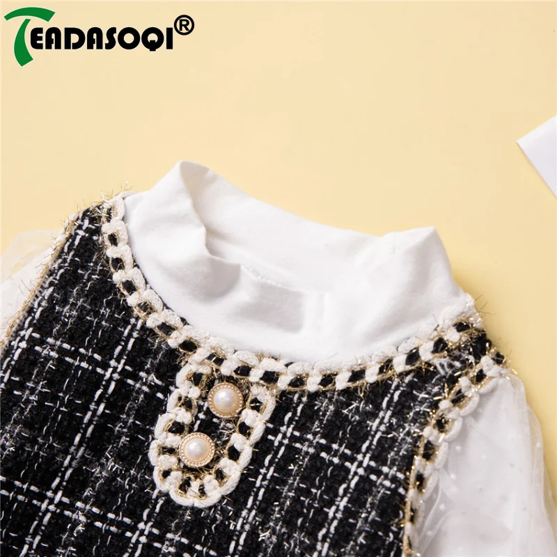 Детское платье для девочек весна-осень длинный клетчатый пуловер с пышными