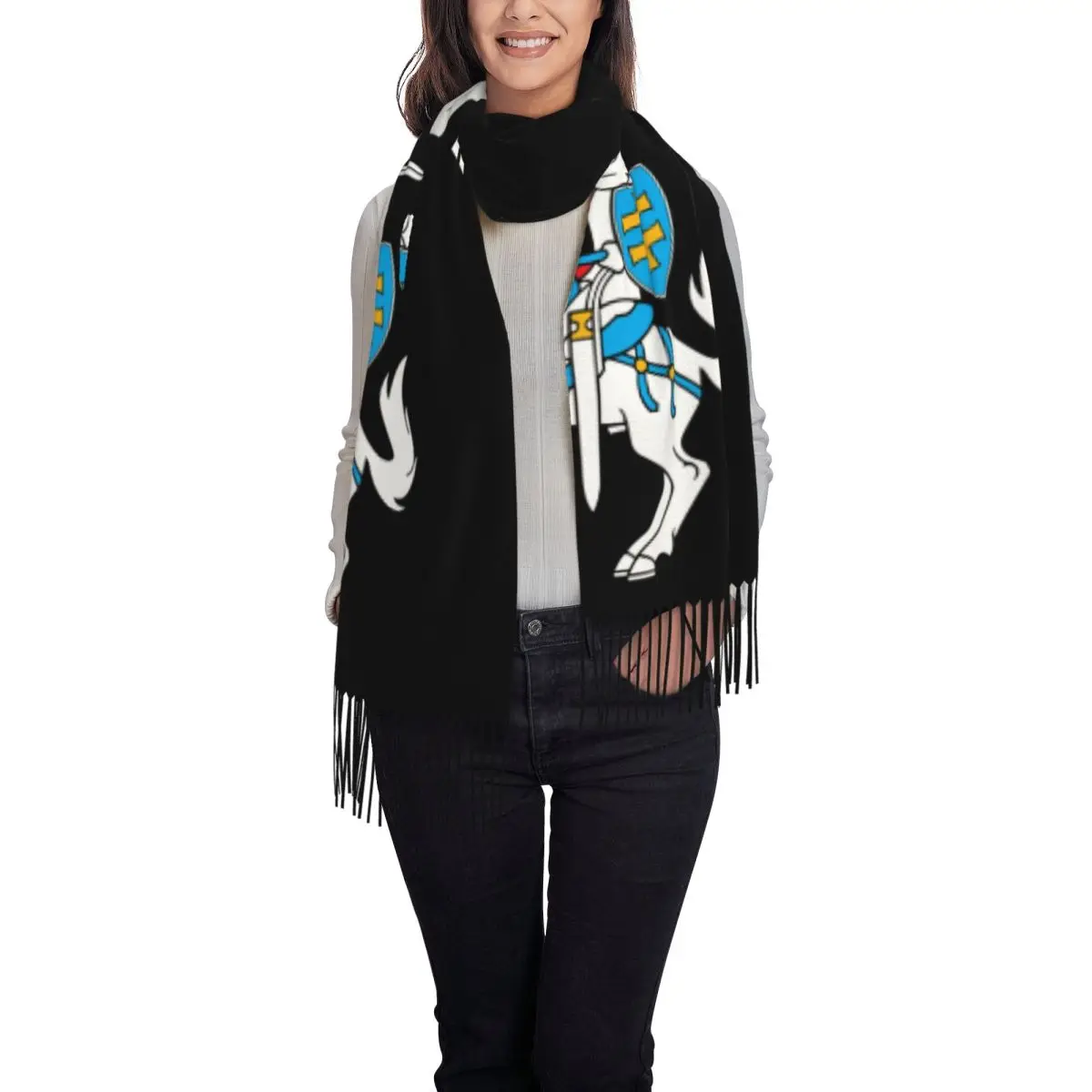 На заказ Lietuva Литва Герб Шарф с кисточками Женский мягкий платок Женские