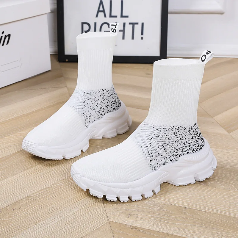 Women's Boots Free Shipping Sock 2022 Autumn Breathable Bling Rhinestone Solid Colors Ankle Casual Comfort Walk Shoes For Ladies