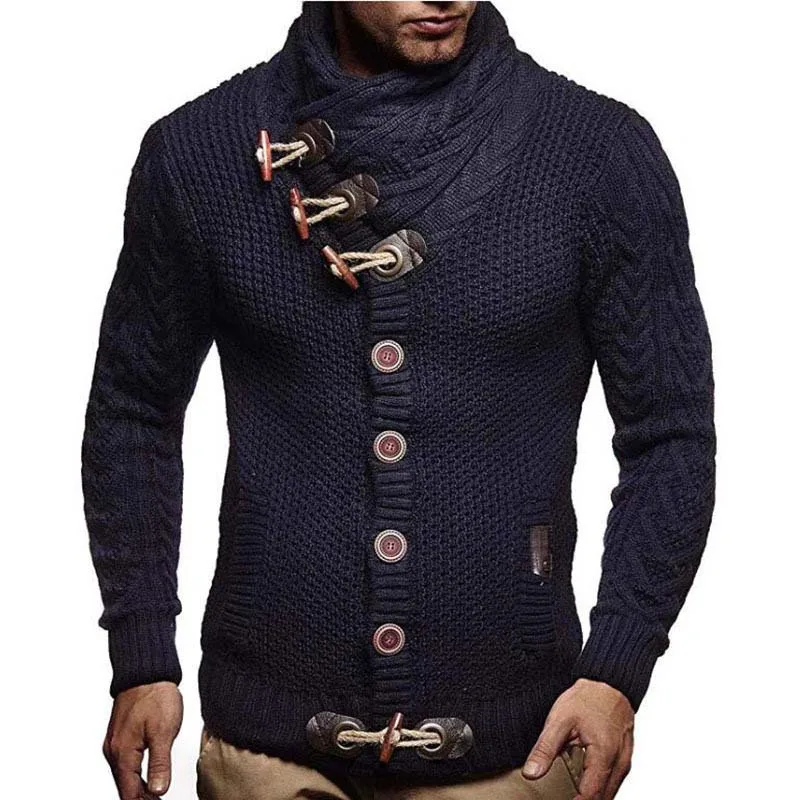 Foreign Trade 2022 Men Business High Collar Single Breasted Cardigan Large Size Long Sleeve Knitting Sweater HC003