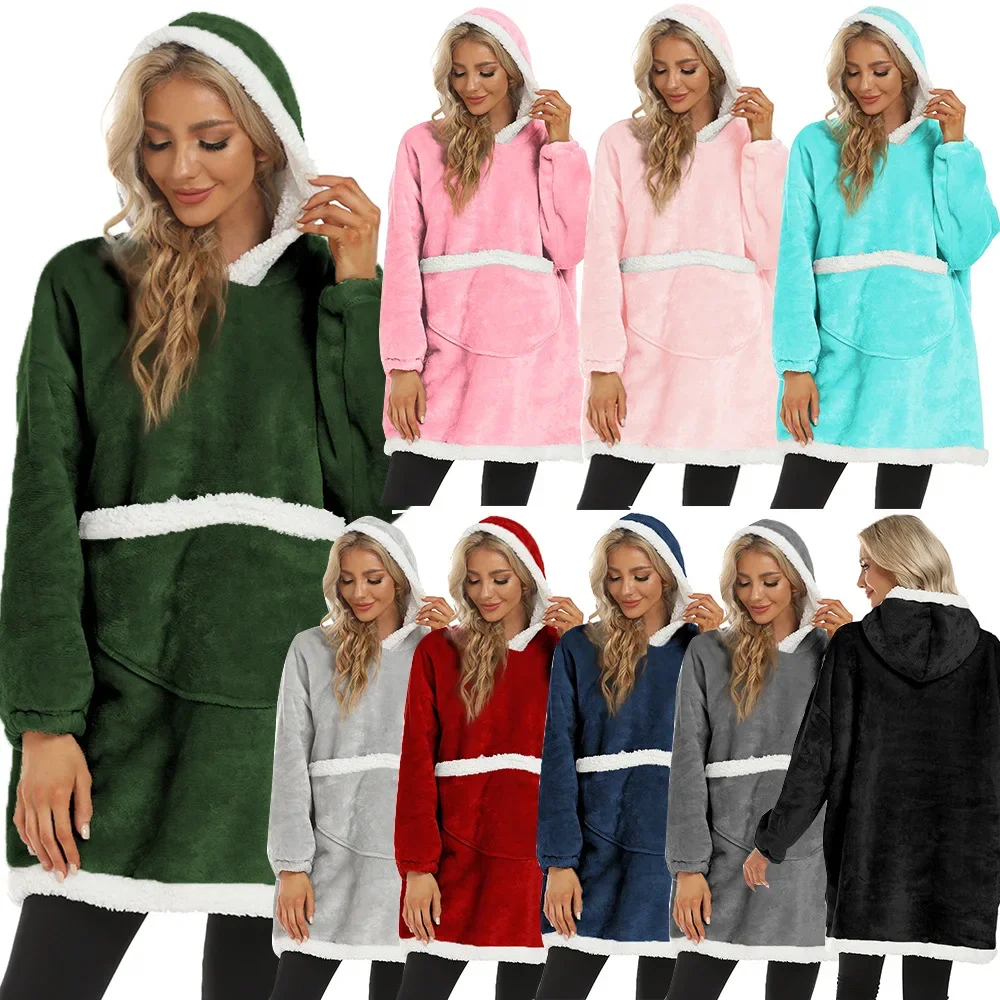 Повседневная женская рубашка с капюшоном для ленивого одеяла зимняя 10-цветная