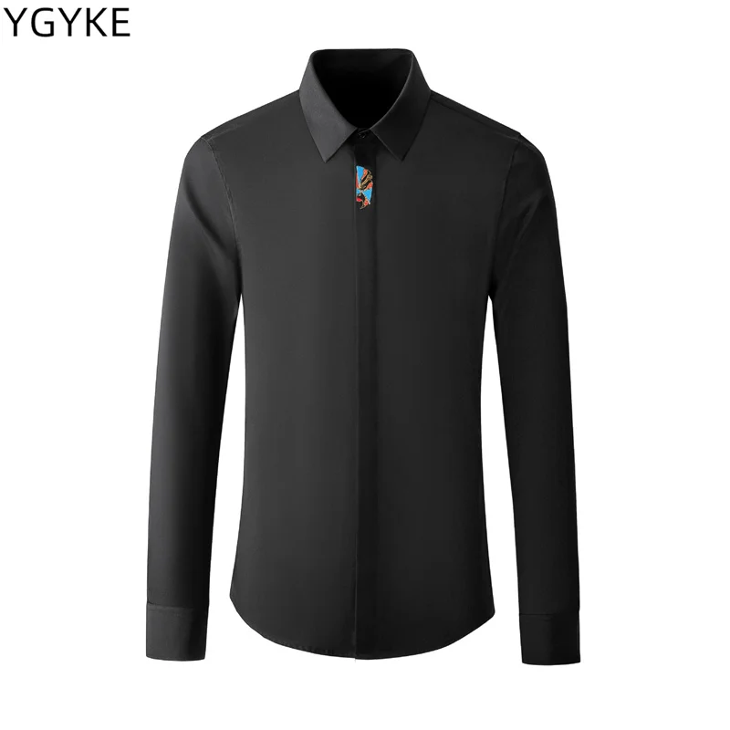 

2022 Summer Men's New Products Chinese Style Mask Embroidered Long-sleeved Shirts Casual Slim Shirts Men's Clothing