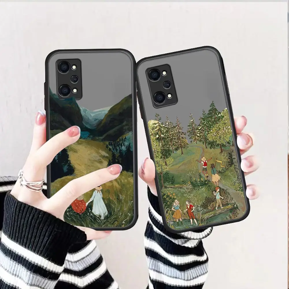 

Lovely Scenery Girl Mountain Cartoon Matte Case For Realme C33 C31 C30S C30 C21Y C21 C20 C15 C12 C11 C3 GT Neo 2 50a 5G XT Cover