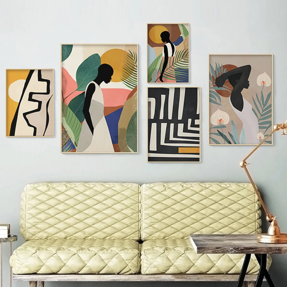 

Abstract African Woman Flower Leaves Wall Art Canvas Painting Nordic Posters And Prints For Living Room Home Decor Wall Pictures