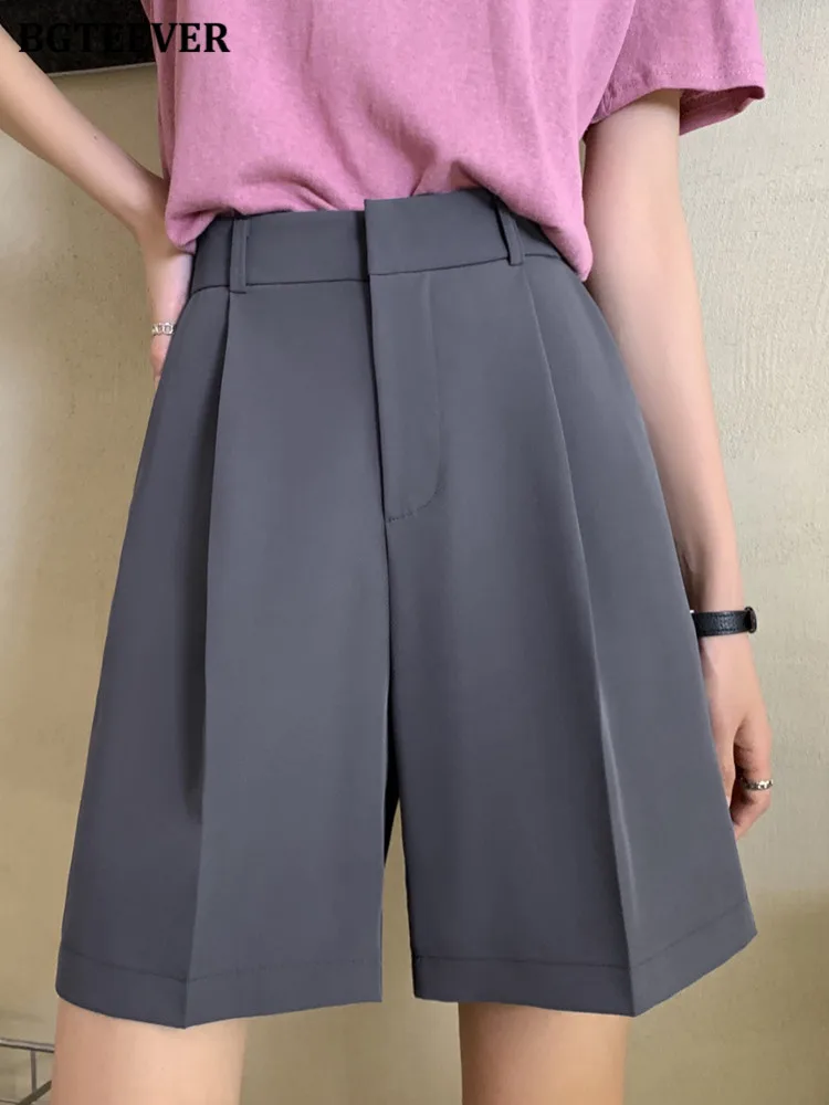 

BGTEEVER Casual High Waist Ladies Wide Leg Shorts Summer Loose Pockets Suits Shorts for Women