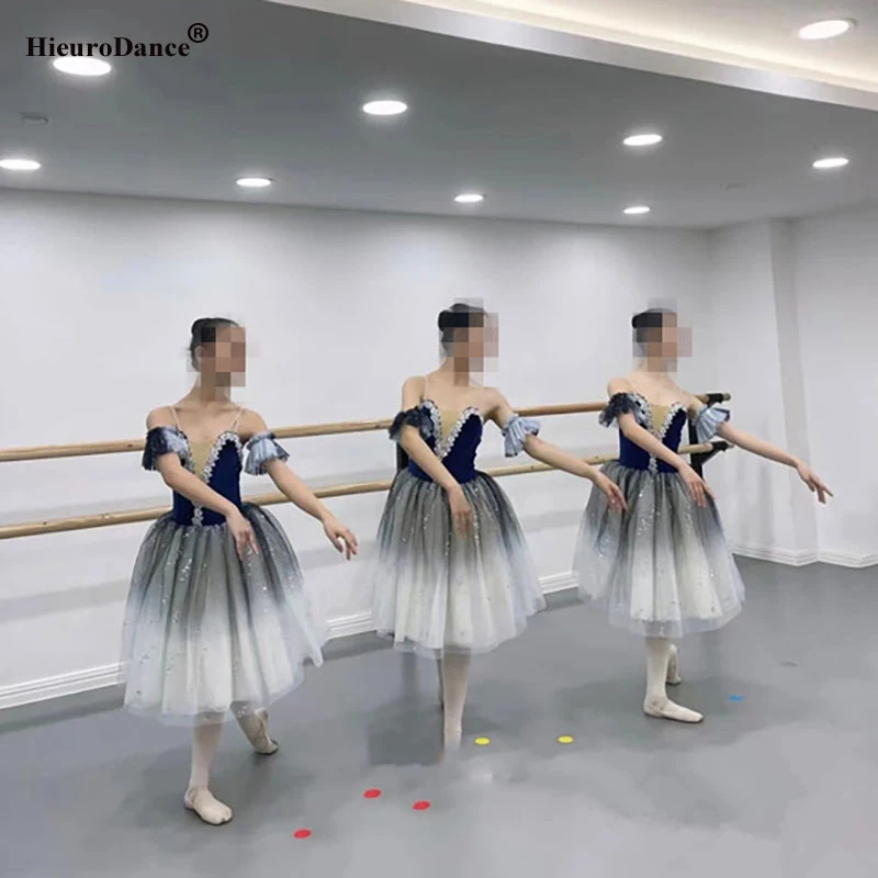 Голубой женский Профессиональный Балетный костюм с изображением лебедя и озера