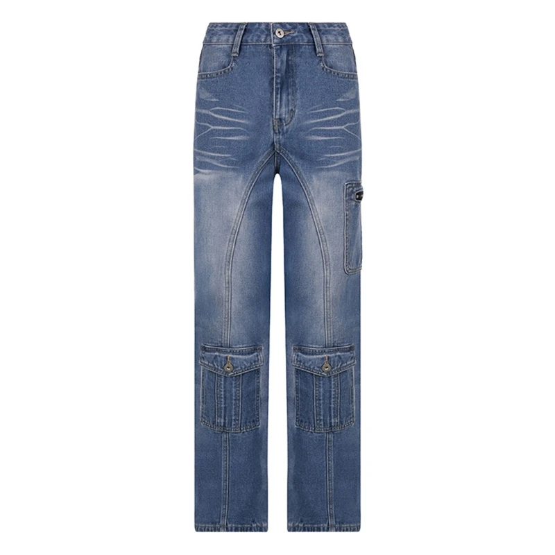 

Womens Low Waist Baggy Cargo Jeans Harajuku Multi Pockets Casual Straight Wide Leg Pants Oversized Loose Demin Trousers