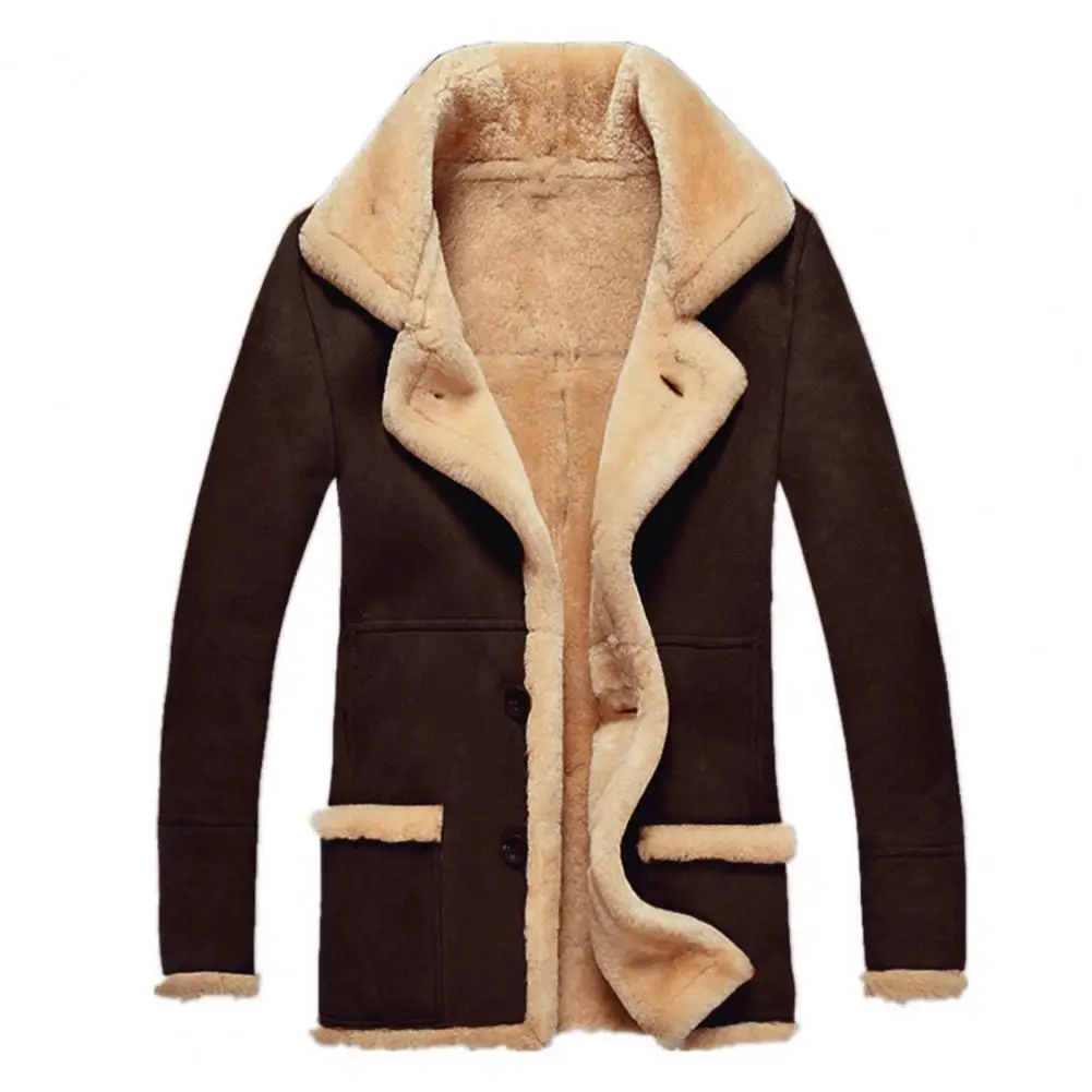 

Мужская замшевая куртка с отложным воротником, однобортная байкерская куртка с длинными рукавами, карманами и флисовой подкладкой, Осень-з...