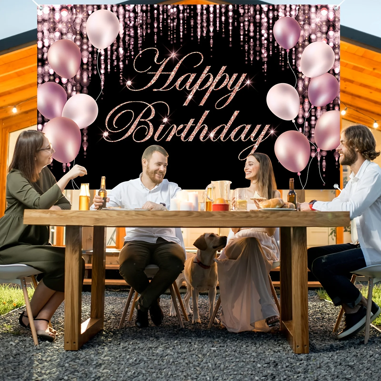 День рождения с розовым золотом большой тканевый воздушный шар логотипом