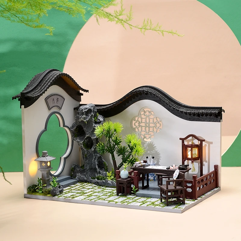 

Chinese Courtyard DIY Wooden Dollhouse Kit Assembled Miniature with Furniture Doll Houses Assemble Toys Fairy Garden Miniatures