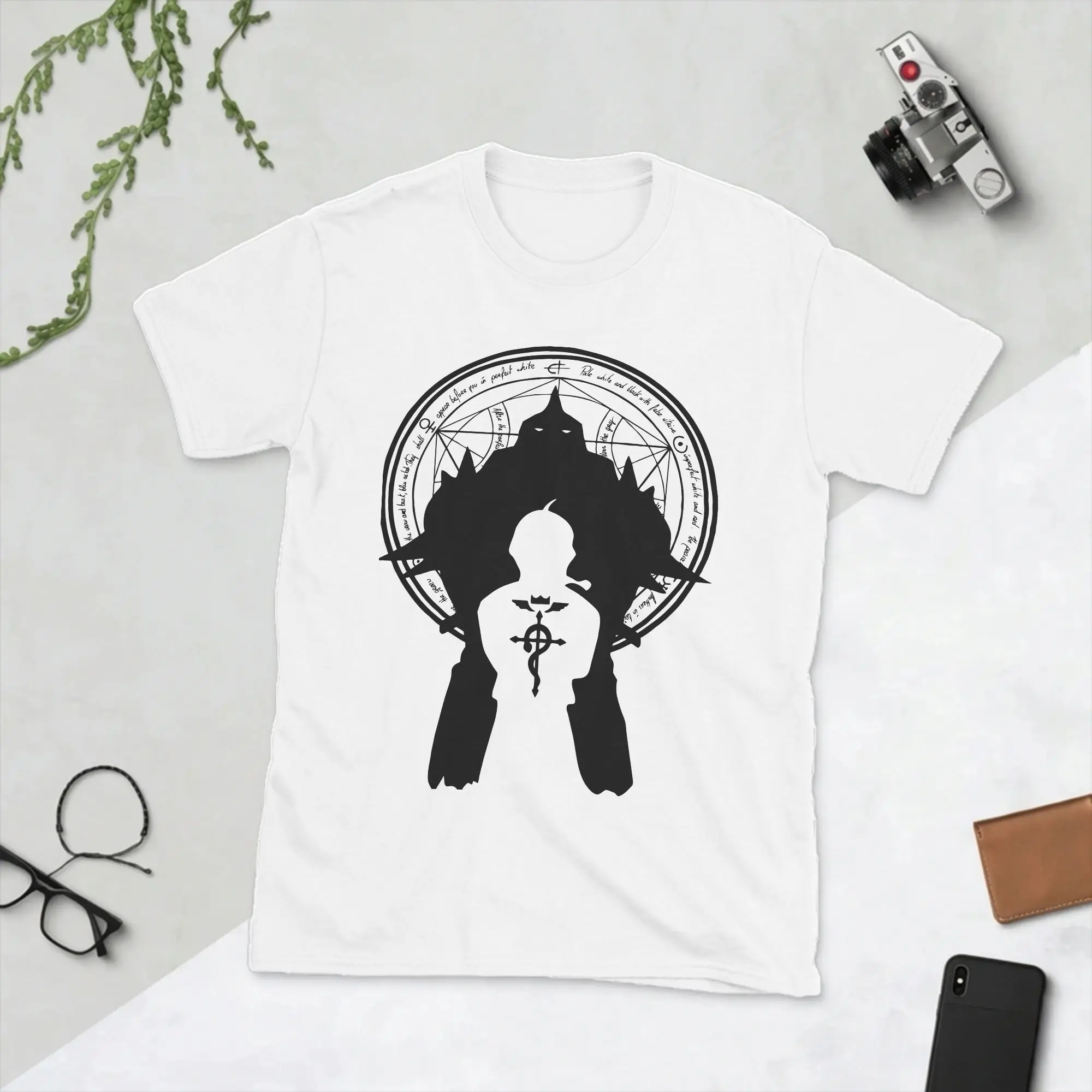 Фото Мужские футболки FullMetal Alchemist Elric Hiromu Arakawa, винтажные футболки с короткими рукавами и круглым вырезом, футболка из чистого хлопка, идея для подарка, топы №1