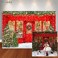 red christmas shop backdrop winter snow xmas tree gift decoration photo props kids portrait photographic photography background