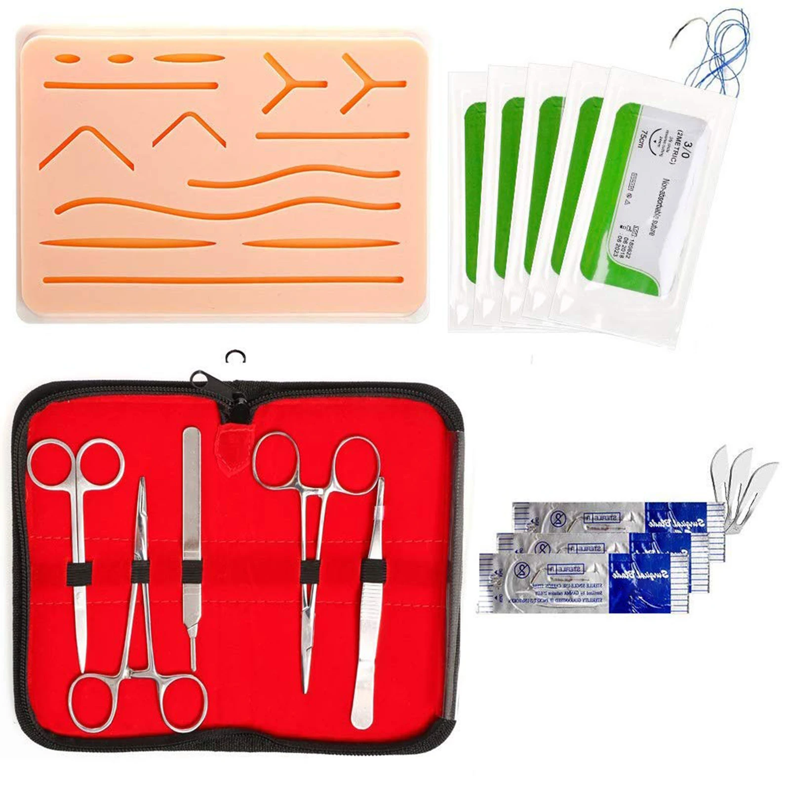 

Surgical Suture Training Kit Medical Science Skin Suture Practice Silicone Pad Needle Scissors Tools School Teaching Equipment