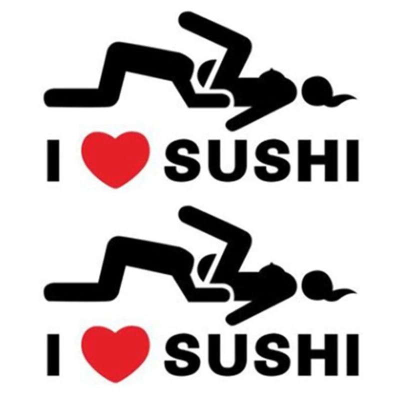 

2X I Love Sushi Sticker Car Window Van Rear Windshield Truck Door Bumper Decal PVC Black And Red