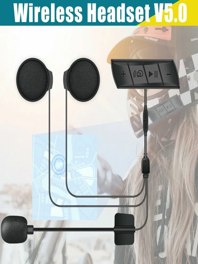 Motorcycle Helmet Headset Bluetooth V5.0 Wireless Earphone Speaker Support Handsfree Call Stereo Mic Voice Control