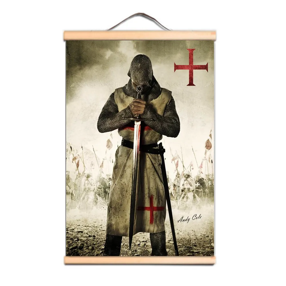 

Unique Ancient Armor Warrior Scroll Posters with Solid Wood Axis Vintage Knights Templar Art Print Painting Military Fan Gifts 1