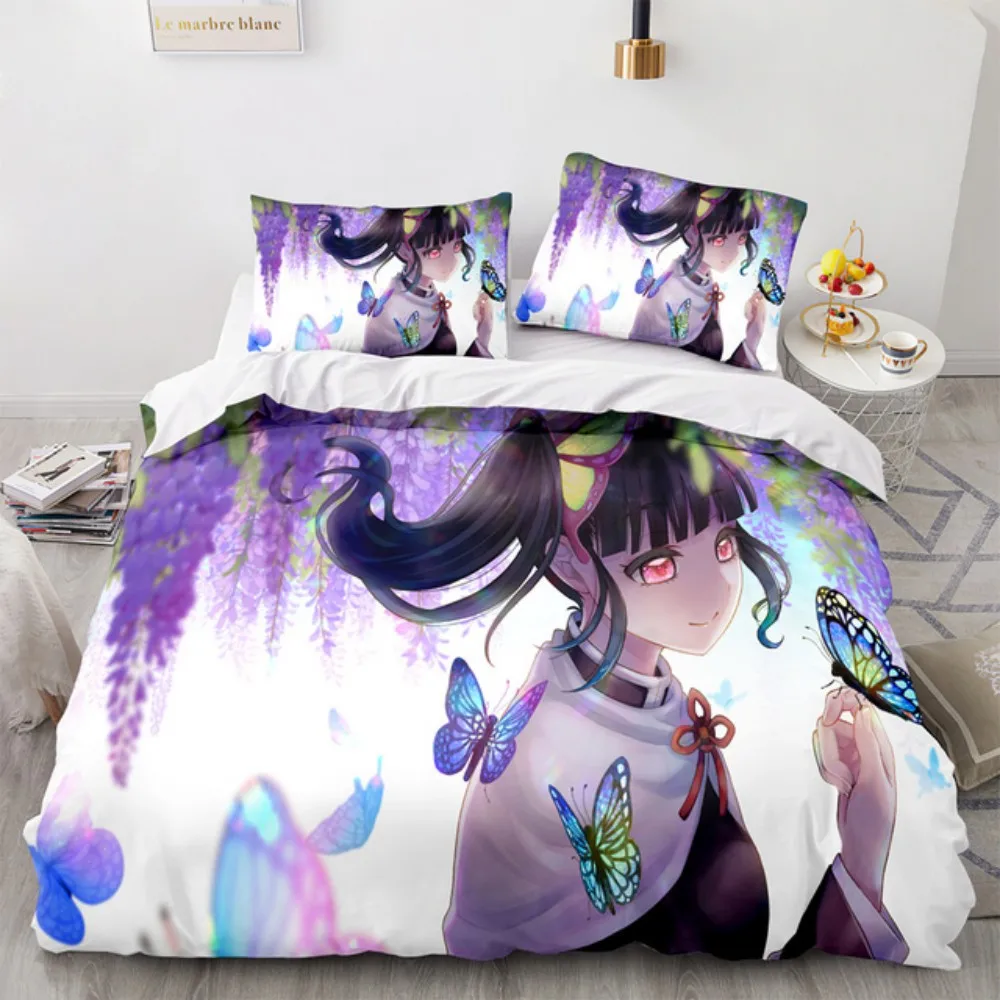 

Kochou Shinobu Bedding Sets 3D Kawaii Duvet Cover Sets Twin Queen Single Home Textile Anime Girl Kids Demon Slayer Bedding Set