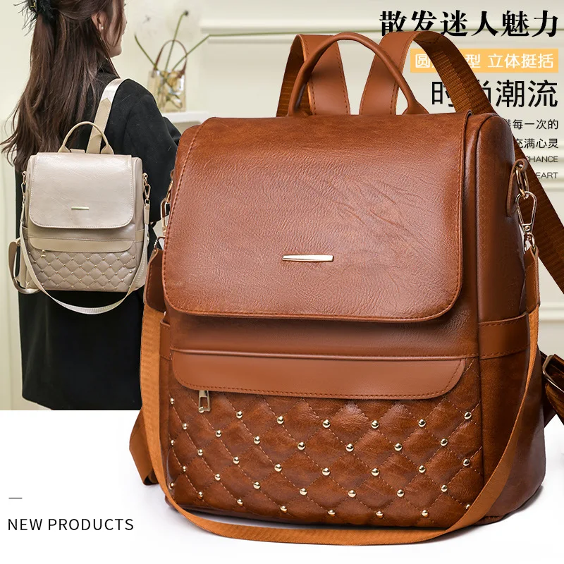 Multi-purpose backpack Women's new soft leather leisure student bag Fashion anti-theft large capacity travel backpack trend