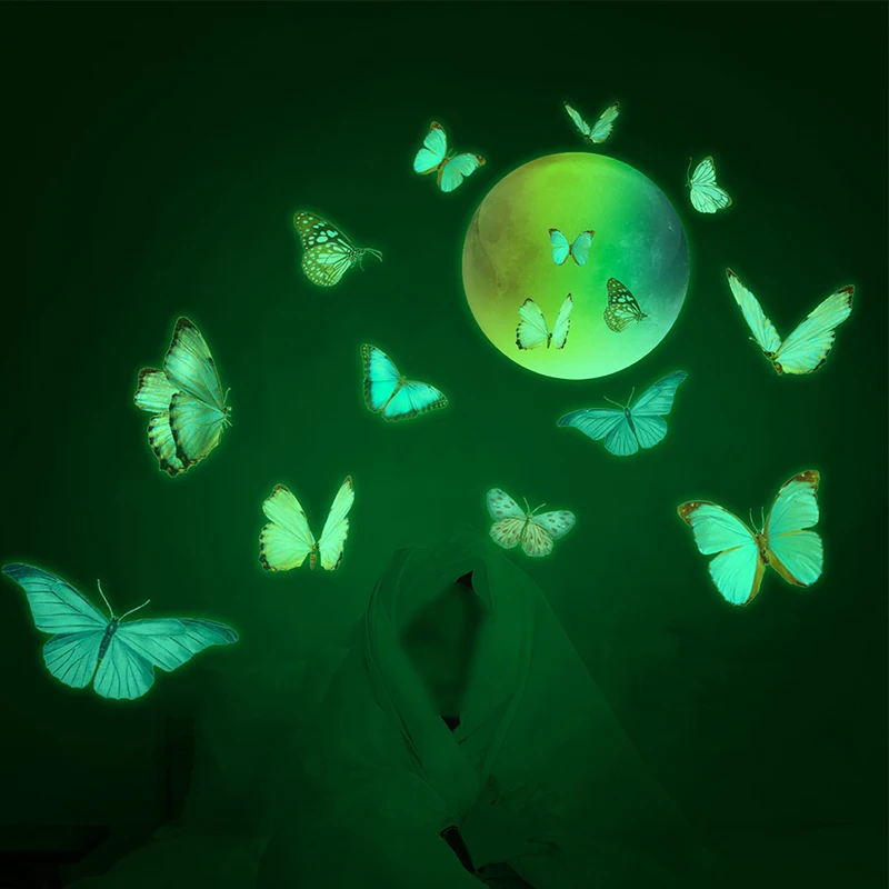 

2 Pieces Of Colorful Butterflies And Colorful Planet Luminous Stickers Room Living Room Gradient Decorative Wallpaper