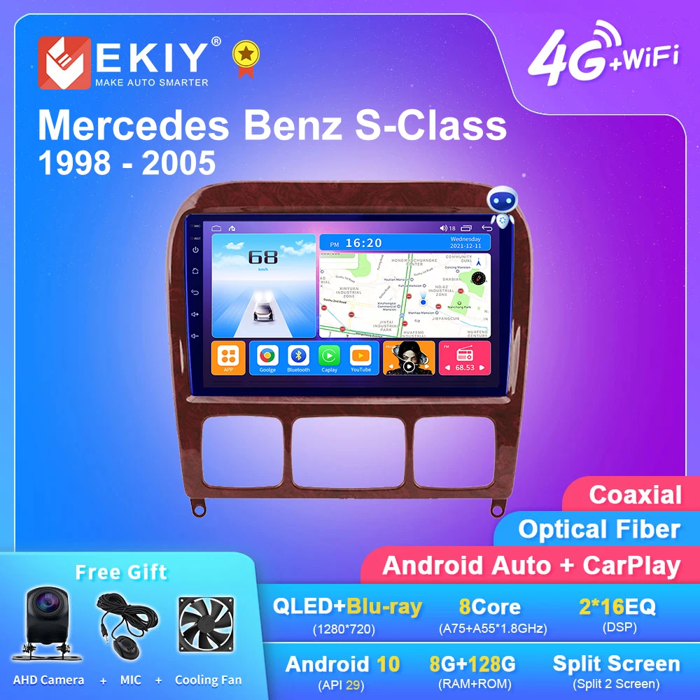EKIY T7 QLED אנדרואיד 10 רכב מולטימדיה נגן 6G + 128G עבור מרצדס בנץ S W220 S280 S320 אוטומטי רדיו סטריאו GPS Navi Wifi Carplay