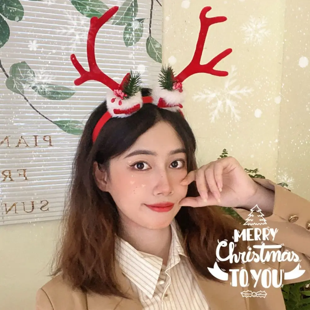 Рождественская повязка на голову с колокольчиком и бантом цветок рог оленя для