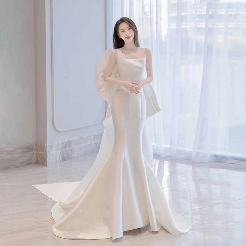 

Simple and Elegant Formal Dress Wedding Dress French Photography Wedding Dress Dream Evening Dress Fishtail Satin Dress