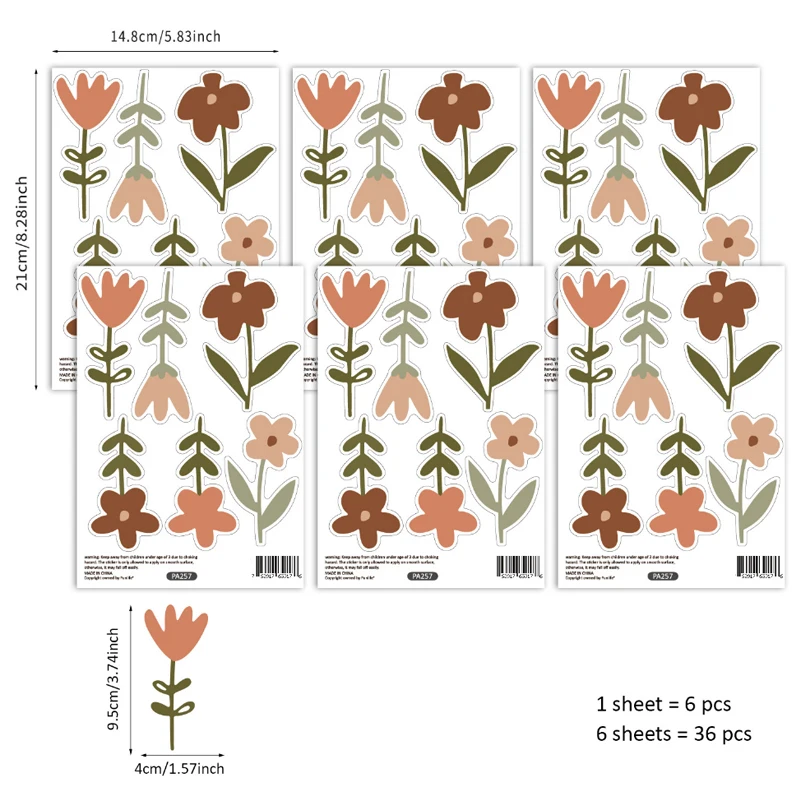 

Стикеры для стен Бохо цветы ПВХ 36 шт
