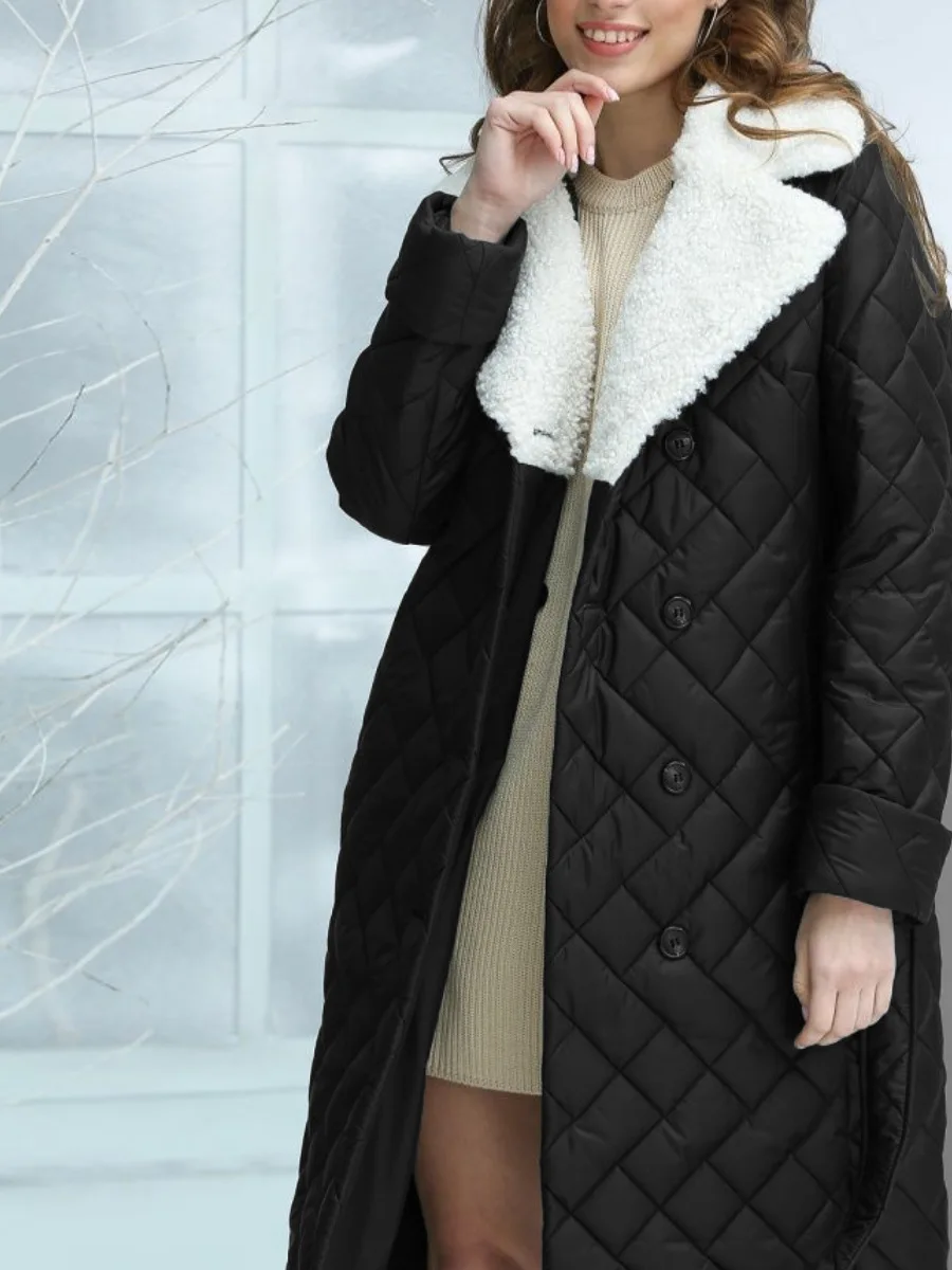 

Женское длинное плюшевое теплое пальто, однотонное хлопковое пальто с отложным воротником и поясом на осень и зиму
