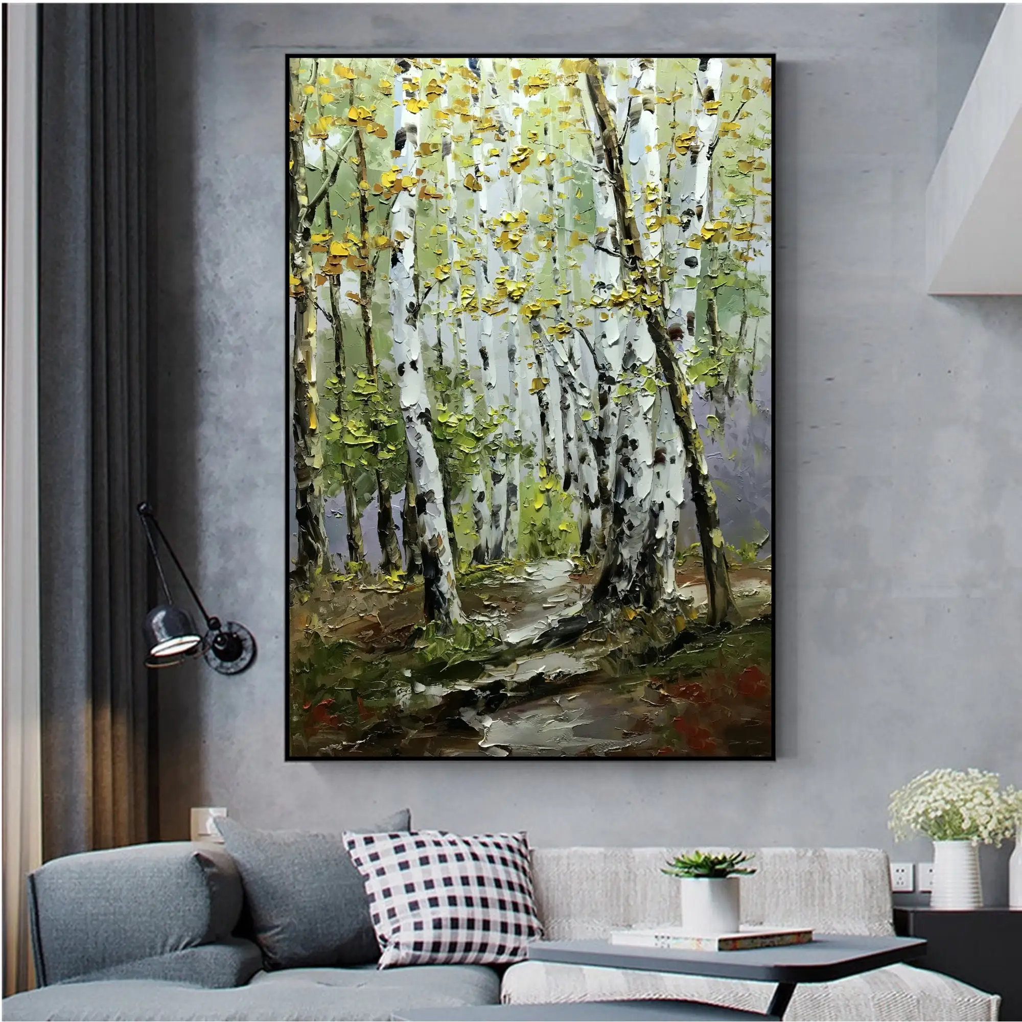 Ручная роспись береза пейзаж живопись Дерево Живопись лес Абстрактная