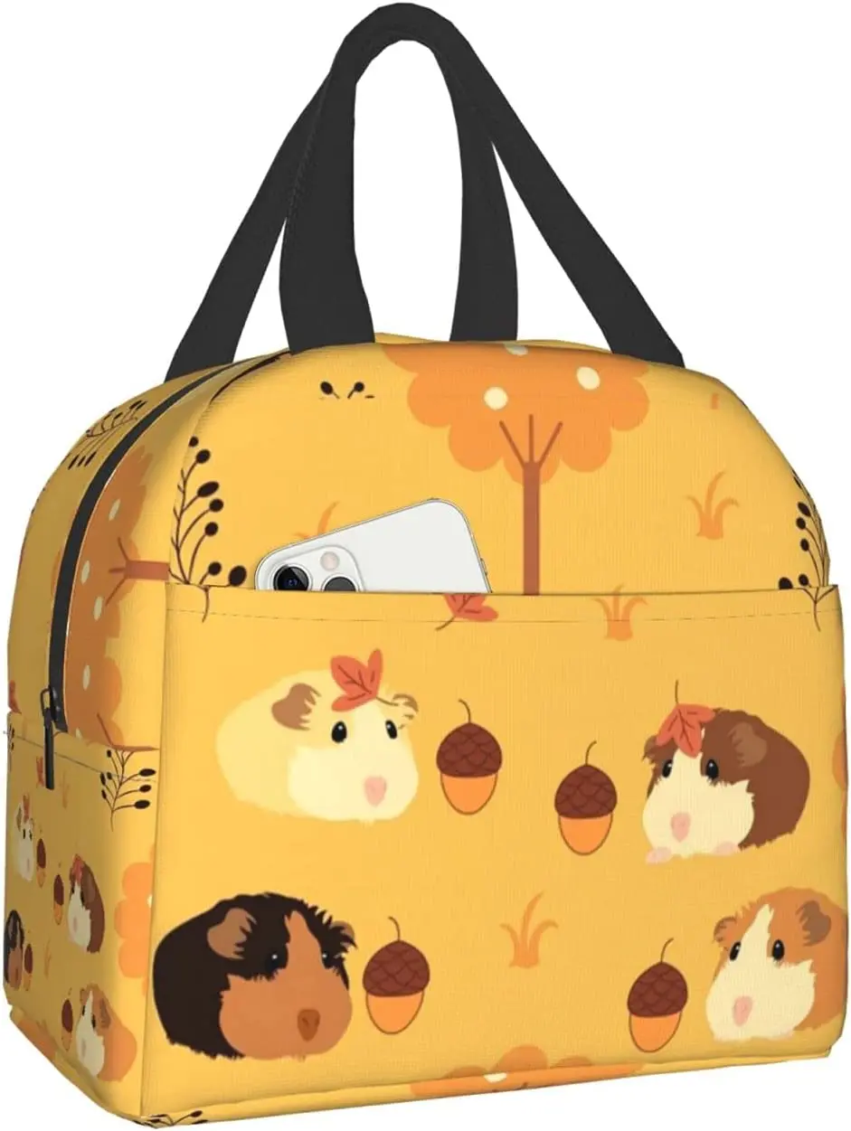 

Guinea Pig in Autumn Lunch Box Insulated Lunch Boxes Waterproof Lunch Bag Reusable Lunch Tote With Front Pocket For Picnic