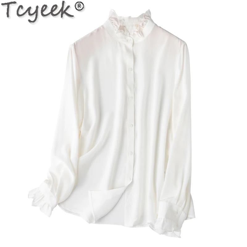 Женская рубашка из шелка тутового шелкопряда с длинным рукавом