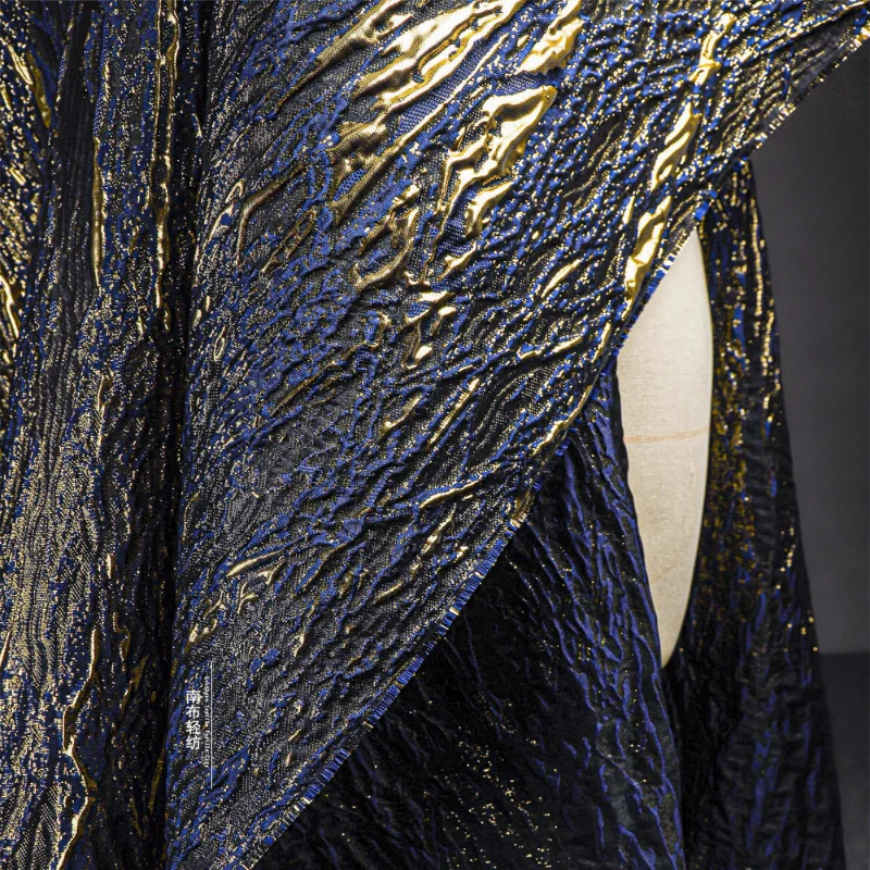 

Blue Gold Jacquard Fabric Creative Retro Glitter Clothing Designer Cloth Apparel Diy Sewing Polyester Material