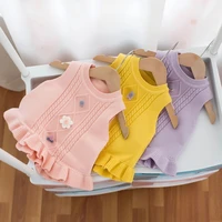 2022 baby girl knitted vest autumn winter flower sleeveless sweater for children solid color thick kids clothes girls 1 5 years