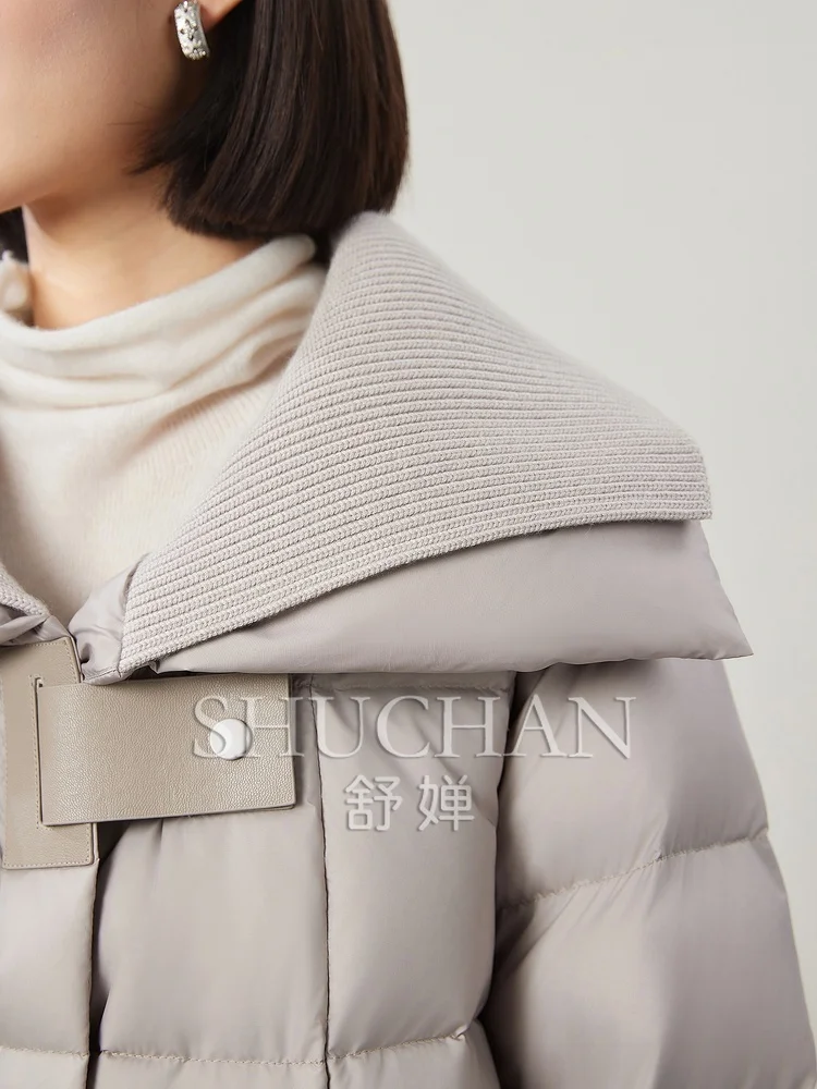 Модная вязаная куртка с воротником 90 белая из искусственной кожи на утином пуху