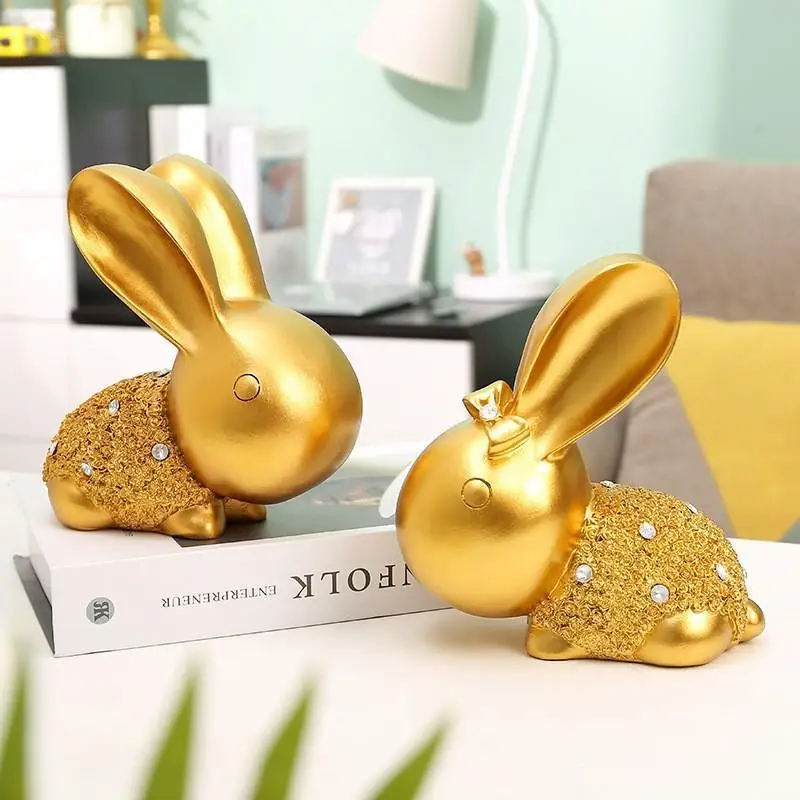 

2023 маленькие статуи кролика из золотой смолы в виде животных, декоративные украшения для дома, спальни, офиса и магазина, Новогодний подарок