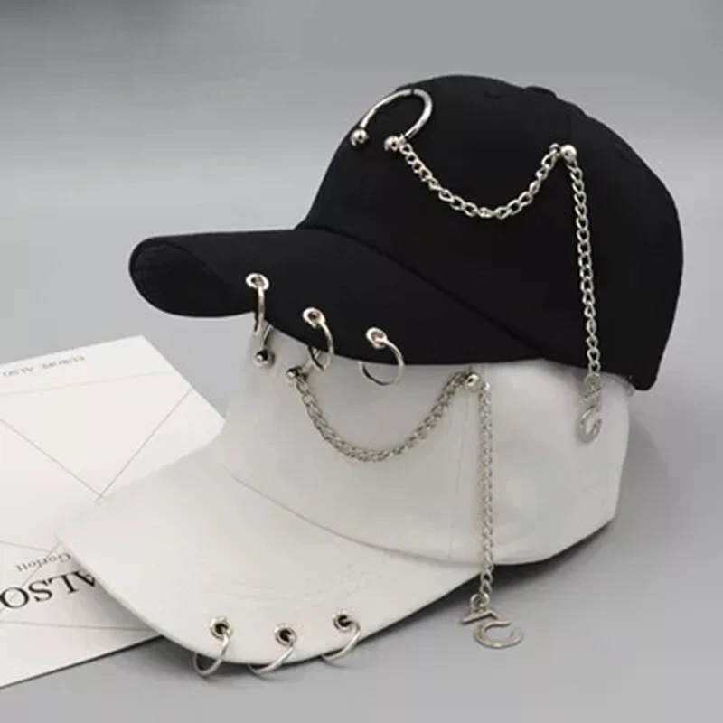 

Fashion hip hop cotton baseball cap Creative Piercing Ring Caps Punk Adult Casual Solid Adjustable Unisex hat Snapback hats